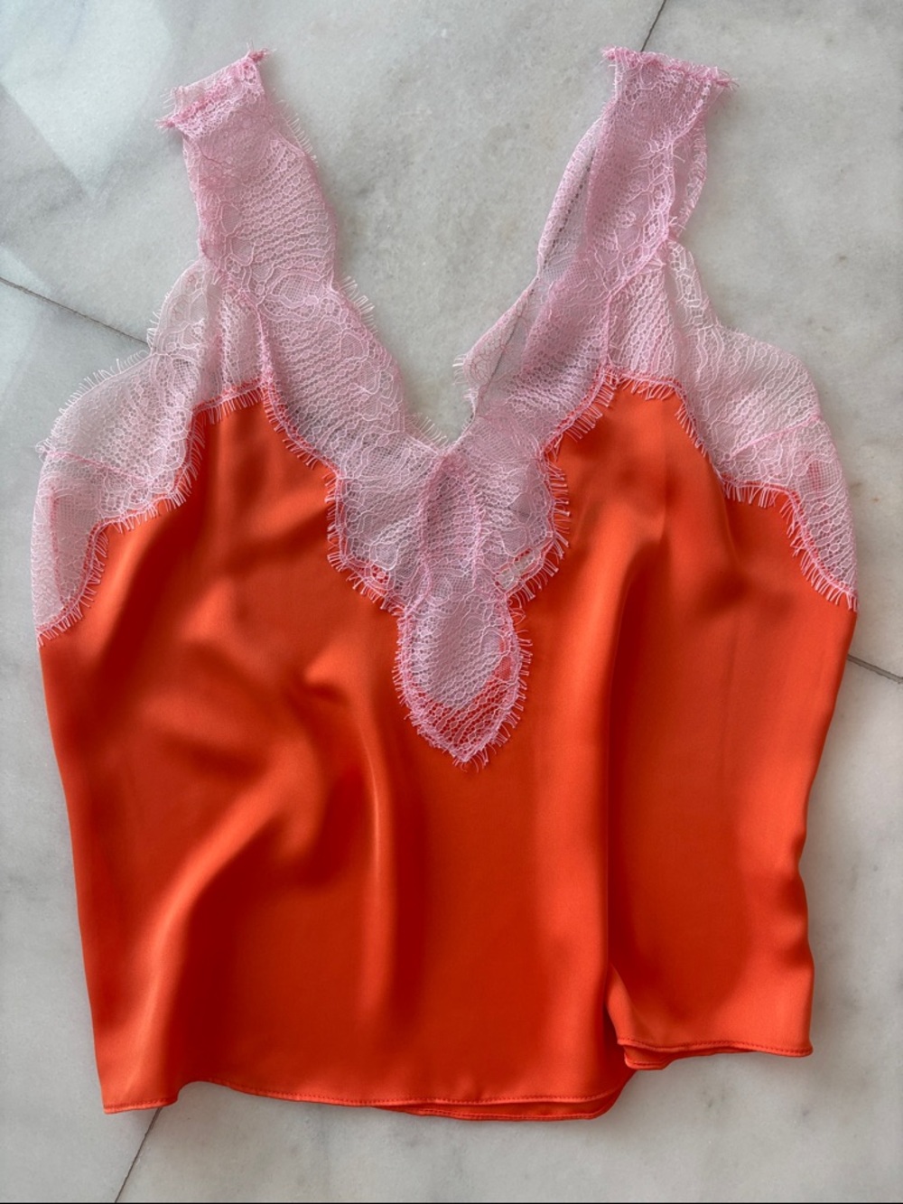 Ramy Brook Orange Satin Cami with Pink Lace